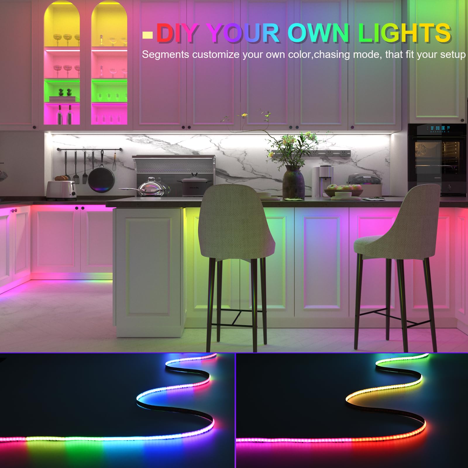 JOYLIT Taśma LED COB RGBWIC 24V 10M, WS2811 Adresowalny RGB IC + 4000K naturalna biel dynamiczna zmiana koloru, 784LEDs/M, cyfrowa ciągła taśma LED RGBW do dekoracji wnętrz (tylko światło)