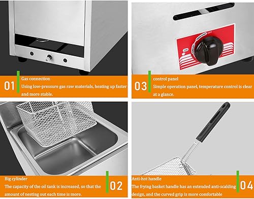 Miniatura 9 de Freidora de gas profesional de restaurante comercial, mesa de acero inoxidable monocilindrodoble cilindro de propano profundo, estufa de cocina con