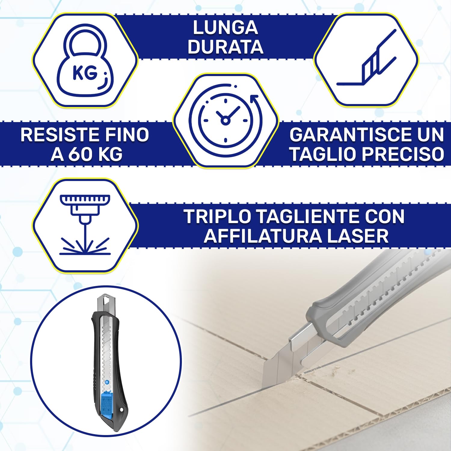 Taglierino Professionale 25 mm con Lama in Acciaio SK5 - Cutter Professionale con Resistenza allo Strappo di 60 kg e Blocco Automatico - MONTERAL