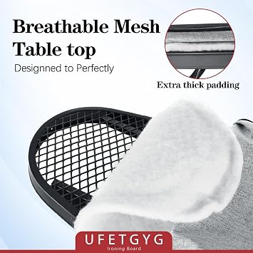 UFETGYG Ironing Board, Metal Panel Iron Board |43 X 13 W/with Iron Rest | Full Metal Construction| Height Adjustable | Heat & Scorch Resistant Fabric | Anti-Skid Feet | Heavy Duty| Easy to Fold