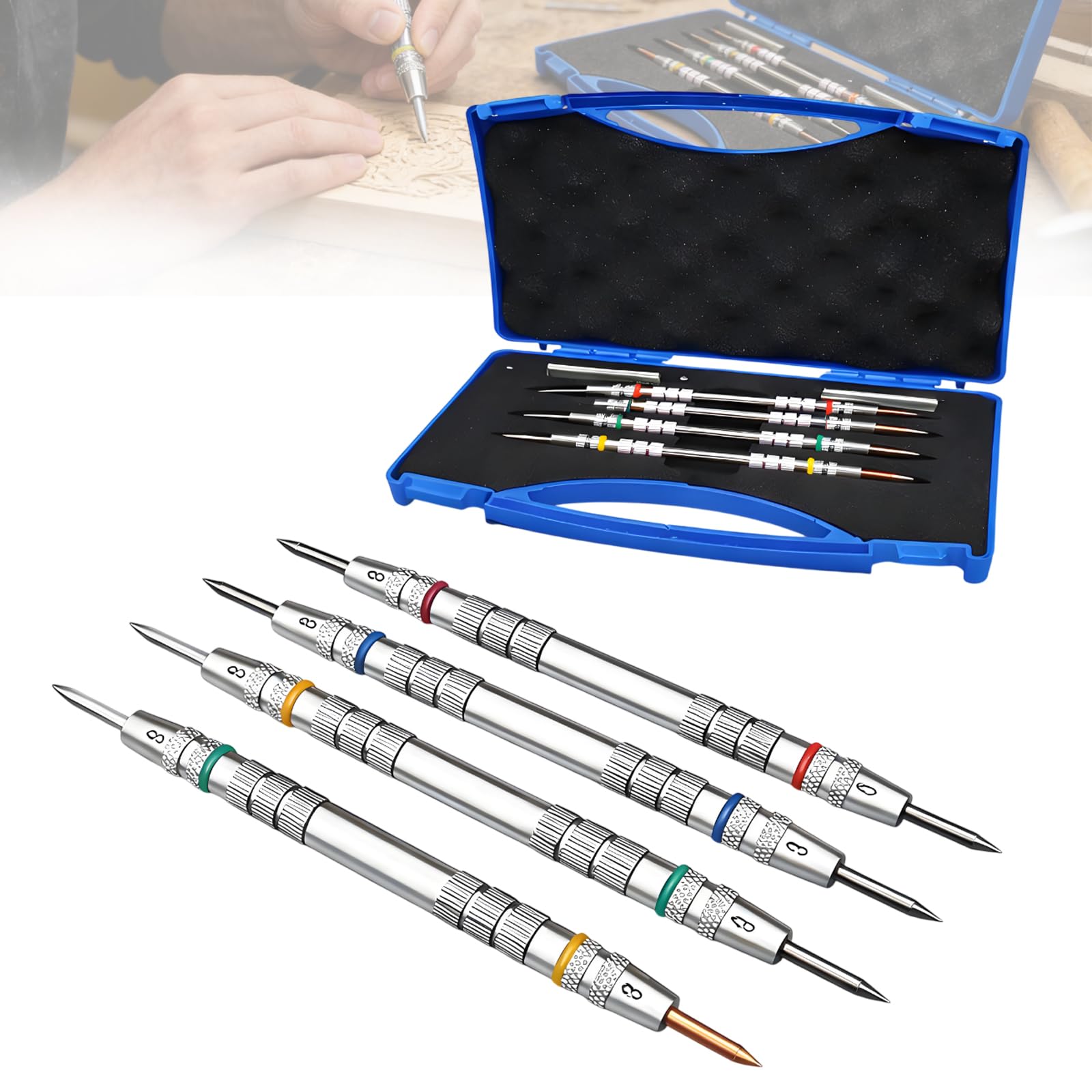TsoLay 4 Pack Mohs Hardness Test Kits, 2-9 Scratch Tester Hardness Test Pen With Storage Box, Stainless Steel Dual Head Design, For Mineral, Gemstone, Floor, Gem, Jade, Jewelry and Outdoor Testing