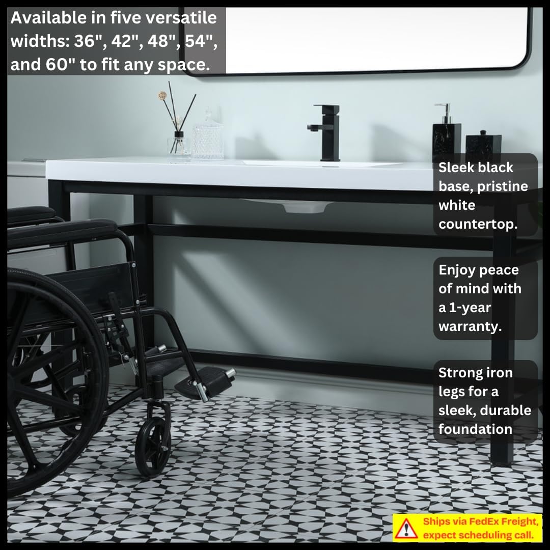 60 Inch ADA Compliant SIngle Bathroom Metal Vanity In Black