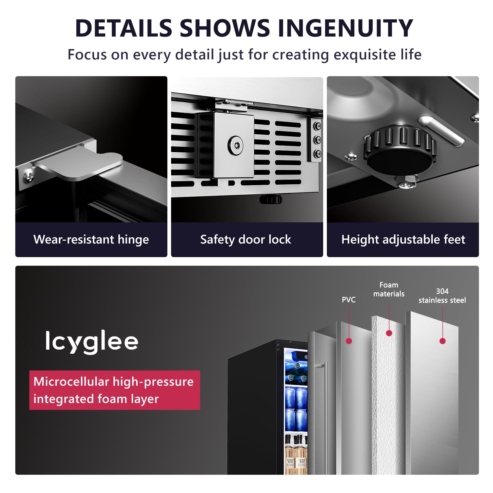 Icyglee 15 Inch Beverage Cooler Under Counter Built-In Beverage Refrigerator,127 Cans Mini Fridge With Glass Removable Shelves For Drink Beer Soda Wine Water on Fridge.com - View 6