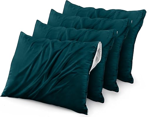 Utopia Bedding Protector de almohada impermeable con cremallera (paquete de 4) Queen Teal - Funda de almohada a prueba de chinches de 20 x 28