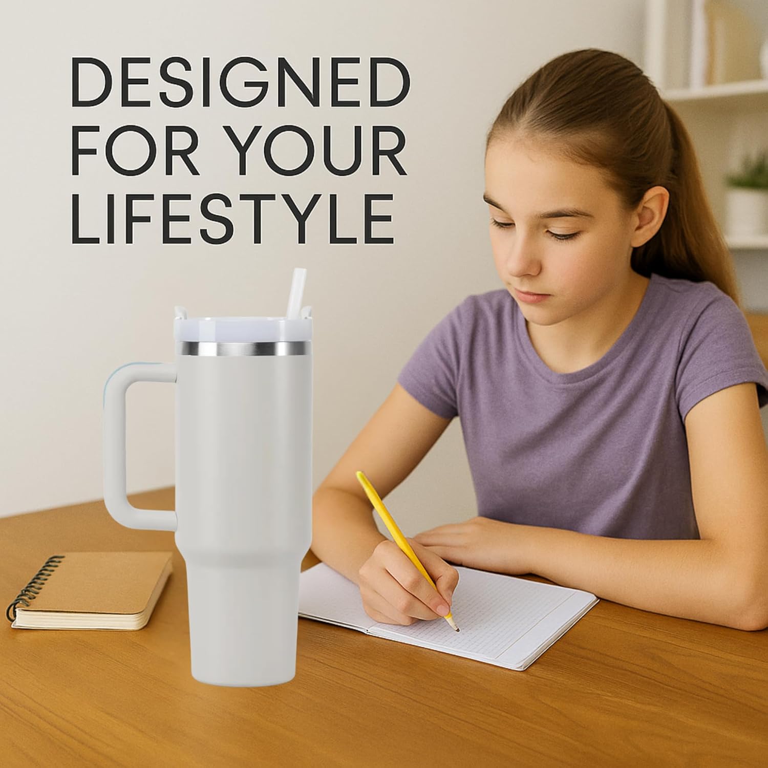 PRIMEWAVE 40oz Stainless Steel Tumbler with Straw – Leakproof Travel Mug with Handle | Double Wall Insulated, BPA-Free | Reusable Drinking Cup for Hot & Cold Drinks (GREY) - Image 6