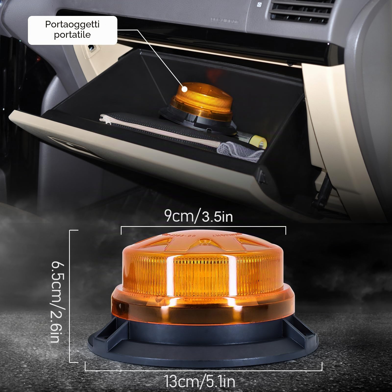 AnTom lampeggiante led, 12V-24V LED Giallo Avvertimento luci lampeggianti con cavo magnetico e cavo da 3 Meters per veicoli Carrelli elevatori per trattori golf UTV-Nuovi aggiornamenti…
