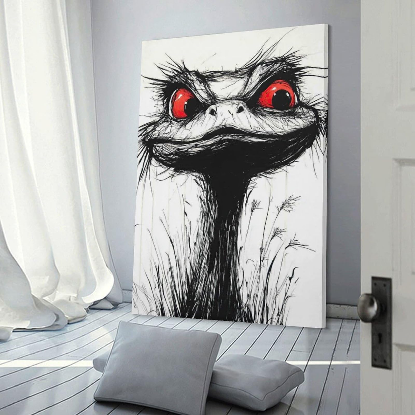 Junmoney Wall Picture Print Ostrich with Red Eyes, 20x30inch(50x75cm), for Entrance Walls, Hall Decor Or Foyers, A Neat Decor Update for Hallways