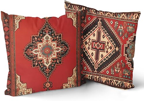 Miniatura 1 de Chinoiserie - Fundas de almohada de 18 x 18 pulgadas, geométricas de color rojo occidental, fundas de almohada decorativas de Navidad para casa de