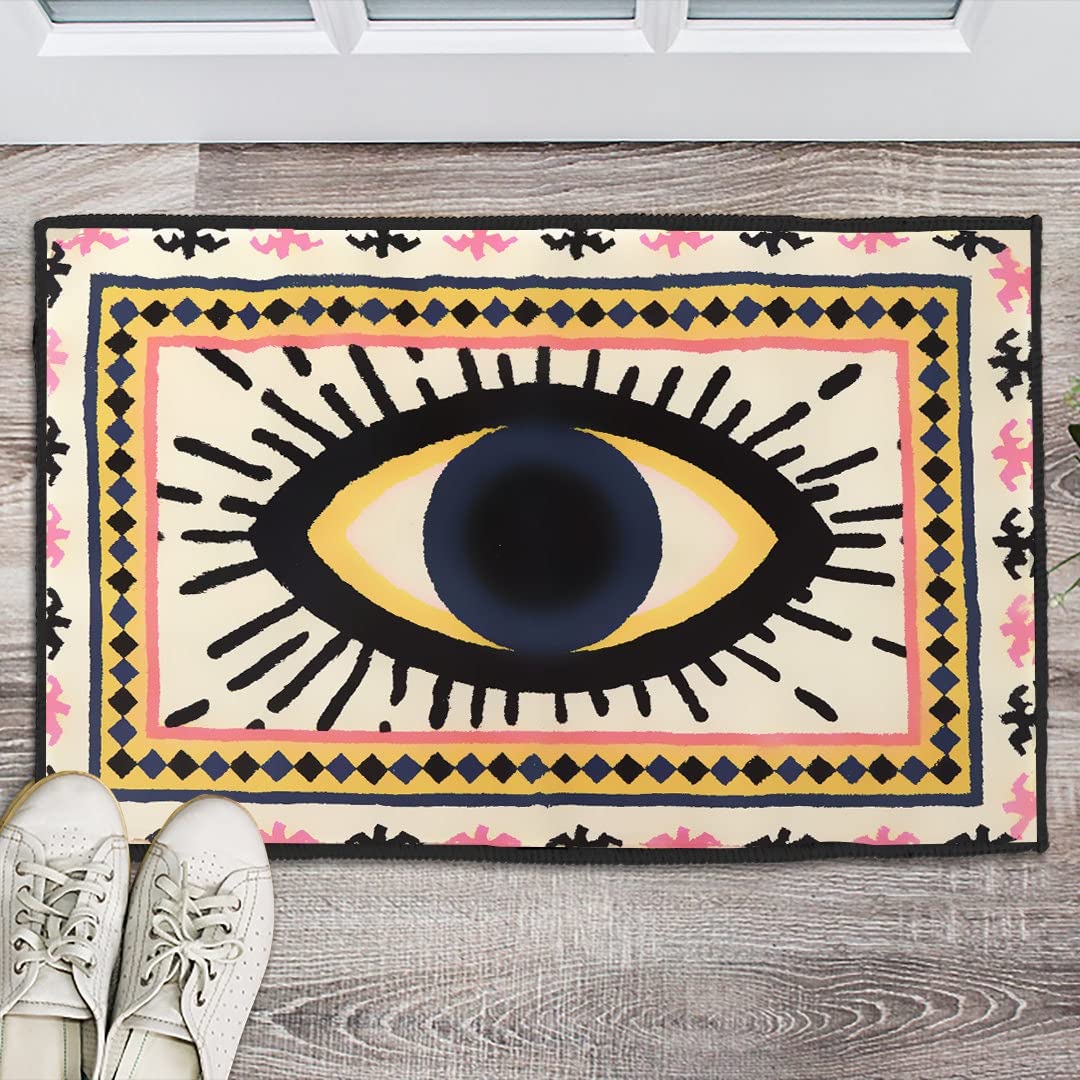 Ascigo Funny Eye Doormat 16x24 inch, Polyester Plastic, Non-Slip, Medium Pile, Water Resistant, Perfect for Porch, Indoor Use