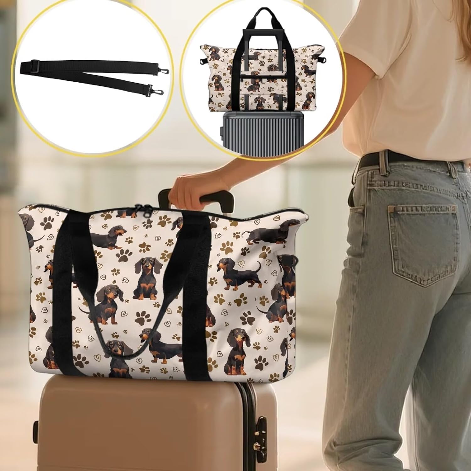 Dog Duffle Bags Lightweight Large Capacity Carry on Bag for Travel Sports Gym Novelty Graphic Duffle Bags with Luggage Strap