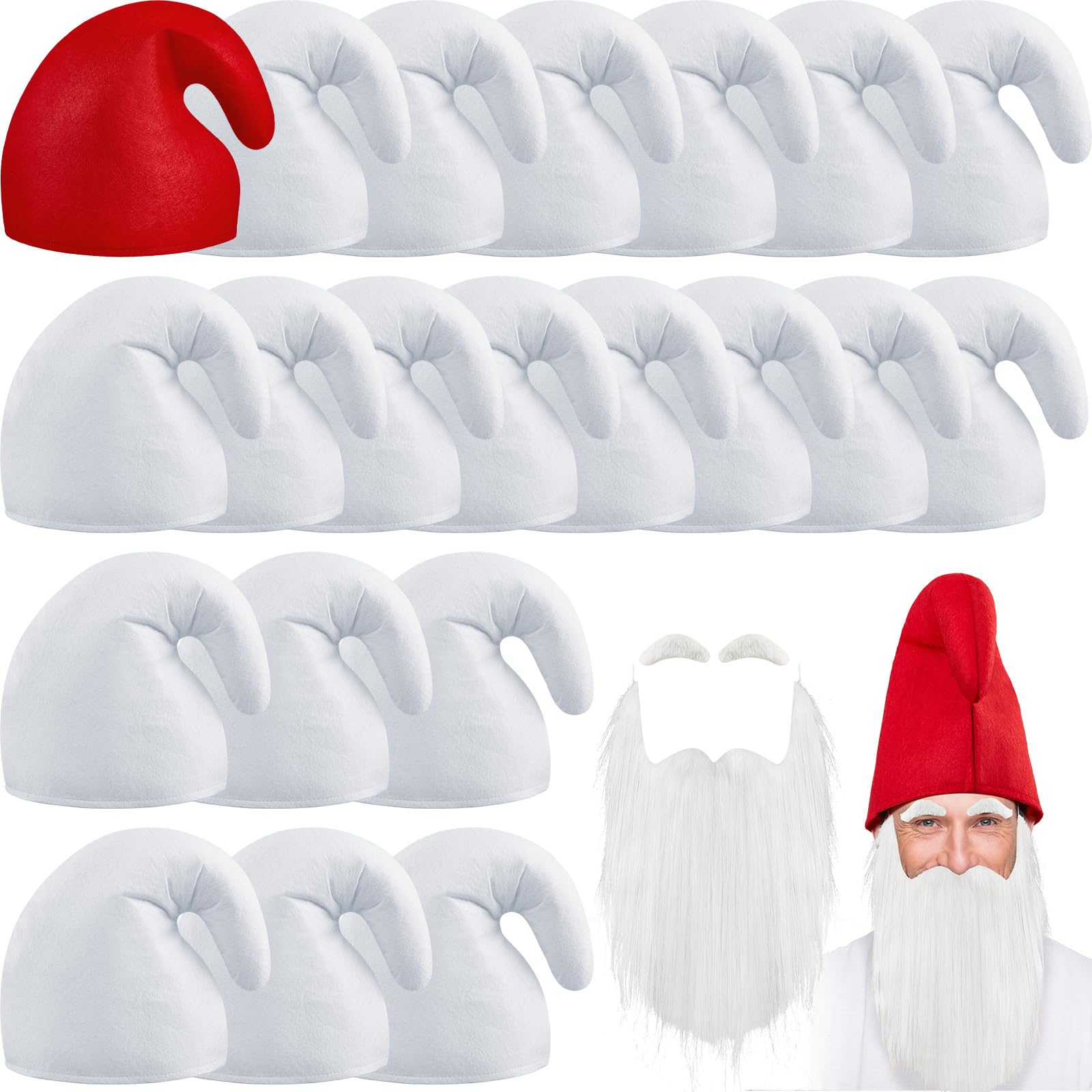 Jadive Chapeaux Nains avec Barbe et Sourcils Bonnet de Nains Chapeaux de Gnome Adulte Costume de Groupe Amusant pour Carnaval Halloween Noël