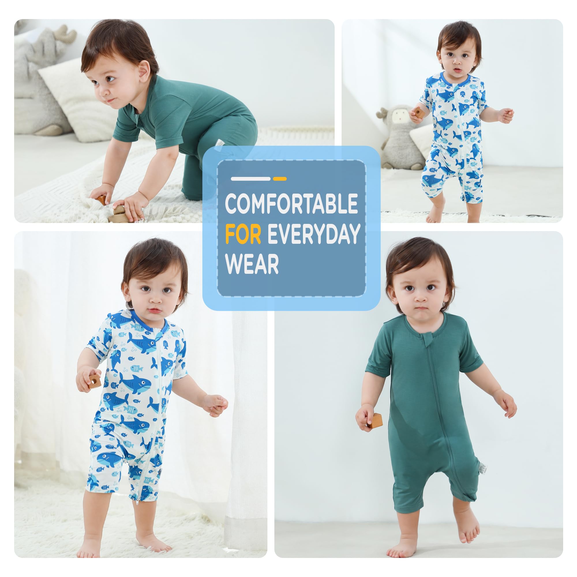 HAHASHOW Body Bebé Manga Corta para Verano 2 Piezas, Ropa Bebé Recién Nacido de Fibra de Bambú Pijamas Niños y Niñas con Cremallera 2 Vías
