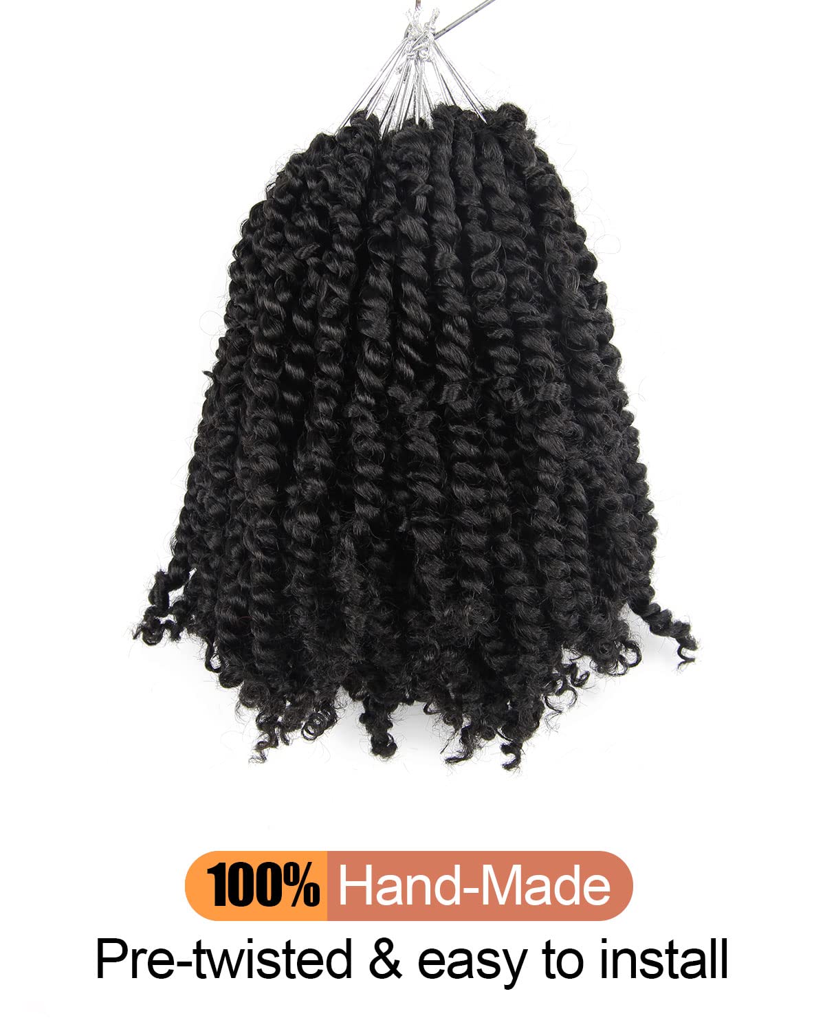 Passion Twist Hair,8 Inch Passion Twist Braiding Hair,Short Pre Looped Crochet Twist Jumbo Pre-twisted Two Strand Braids 8 Packs (1B/Natural Black)