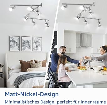 wowatt LED Ceiling Spotlight 6 Bulbs Silver Includes 6x 5 W GU10 6000 K Cool White Schwenkbar Deckenleuchte Strahler Innen Drehbar Deckenlampe Spots Chrom Spotleuchte für Küche Wohnzimmer Flur Schlafzimmer