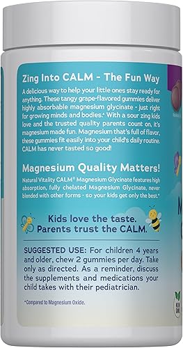 Miniatura 3 de Natural Vitality Kids Calm  Gomitas de glicinato de magnesio  Sabor a uva  Suplemento sin OMG, vegano y sin gluten  60 unidades