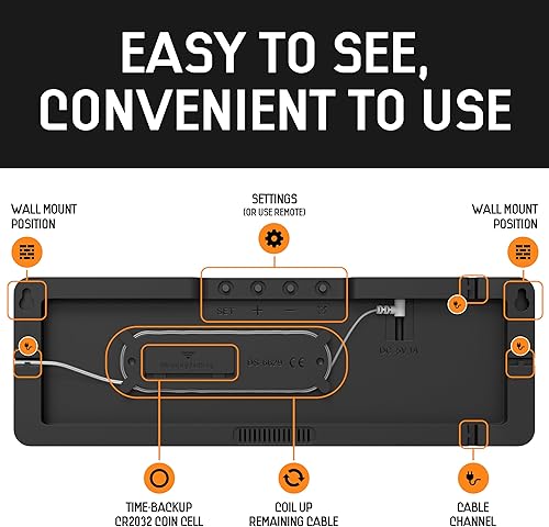 Miniatura 8 de Reloj 1 (XXL Blanco y Naranja) Reloj de Pared Digital Extra Grande con Control Remoto, Reloj de Pared Digital Grande LED, Reloj de Pared Digital