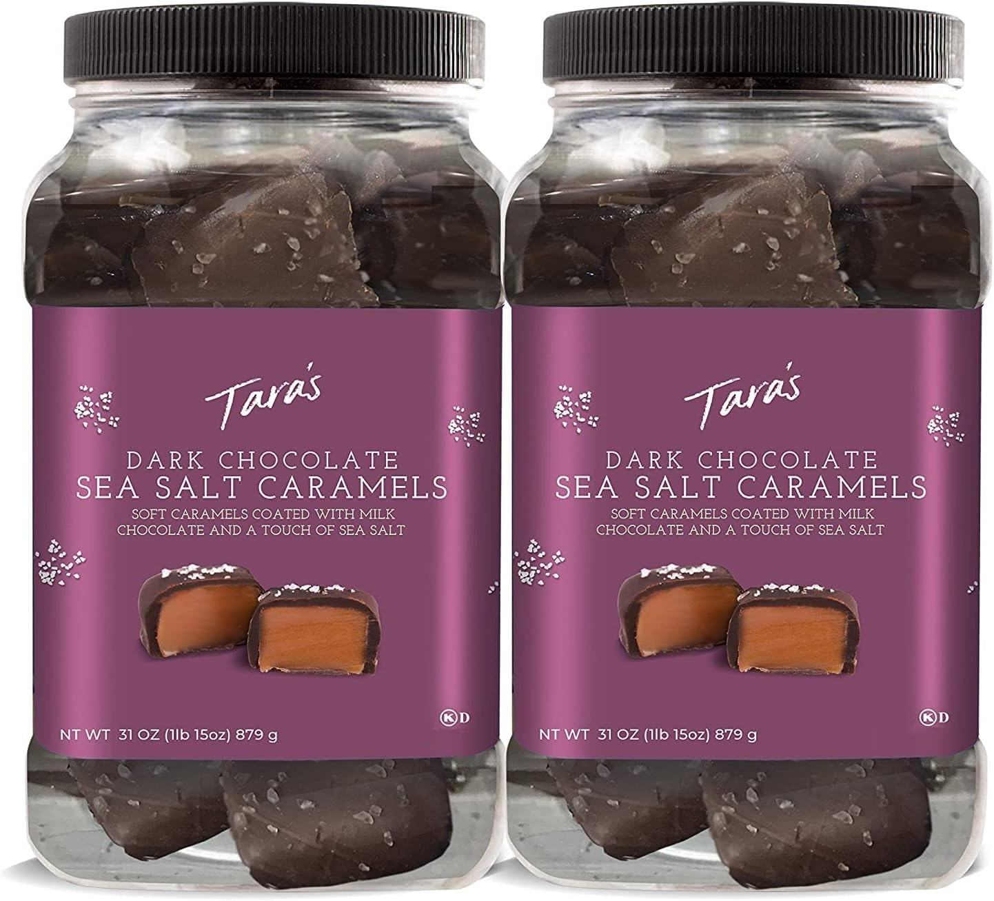 Taras Small Batch Chocolate Covered Sea Salt Soft Caramels, Dark, 31 Ounce (Pack of 2)