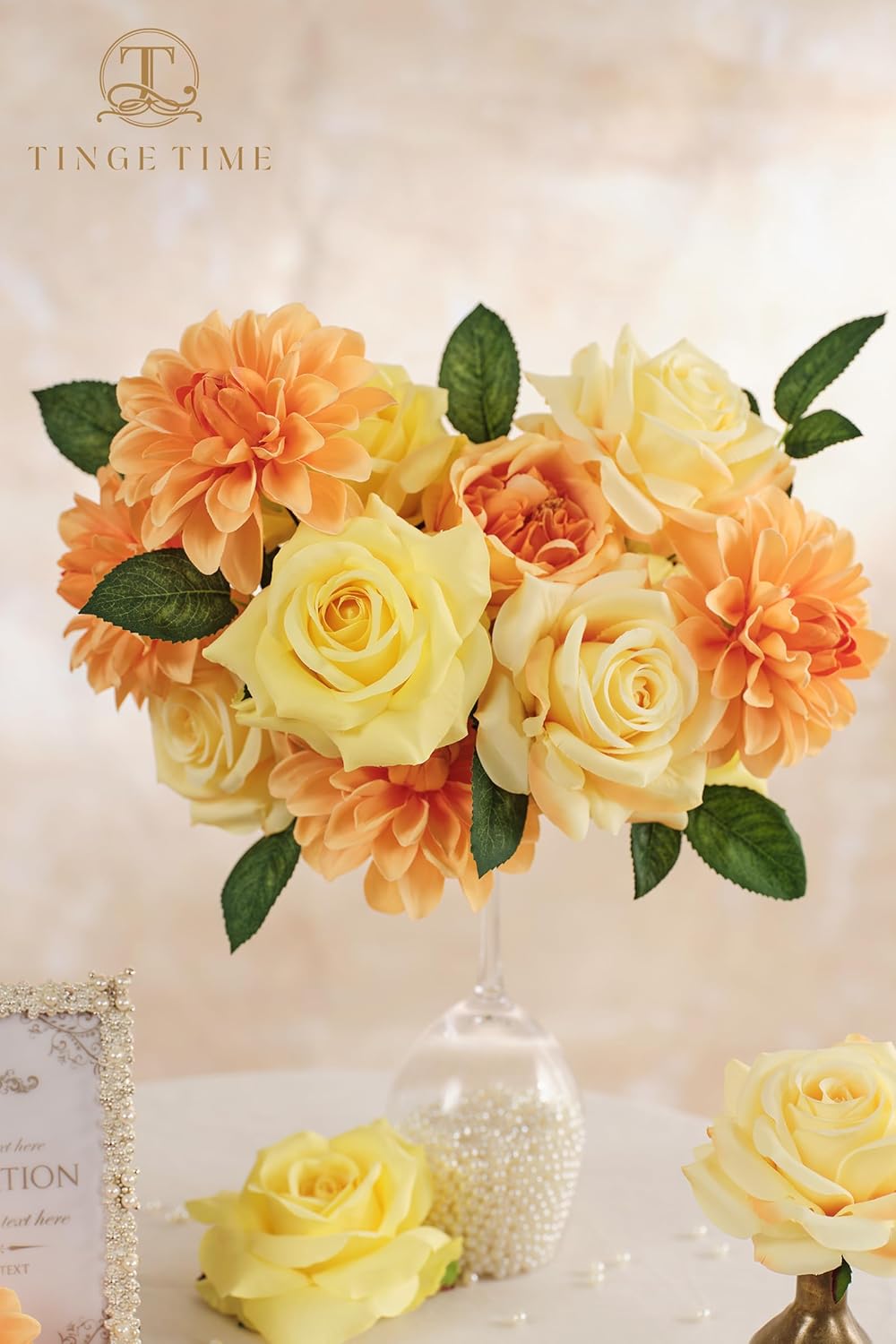 TINGE TIME Yellow Artificial Flowers Combo Box Set, 16PCS Fake Rose Silk Flower w/Stem for DIY Wedding Bouquets Centerpieces Baby Shower Party Home Spring Decoration (Yellow & Orange) - Image 4