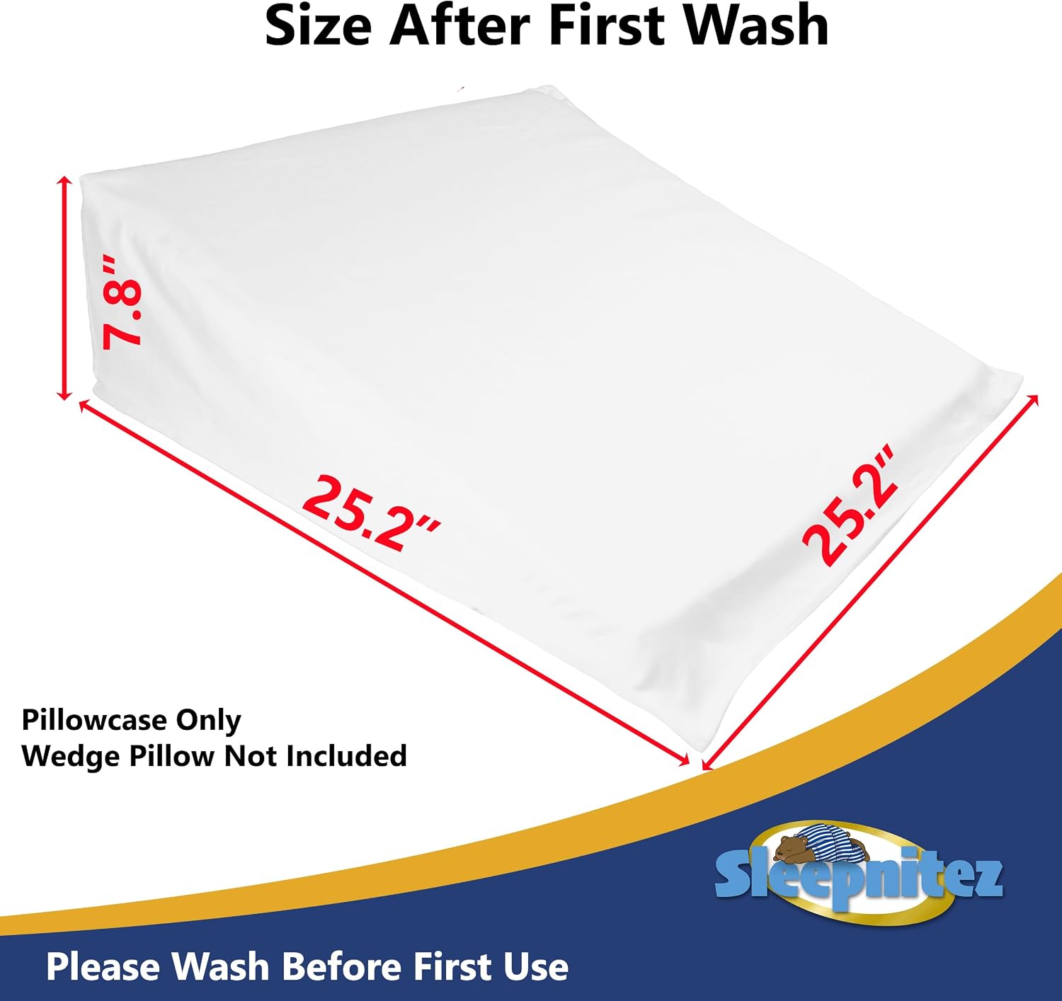 Sleepnitez 2 x Wedge Pillow Cases Egyptian Cotton 1 x White and 1 x Light Gray Loose Fitting for Wedge Pillows up to 25 x 25 x 7.5 inch.