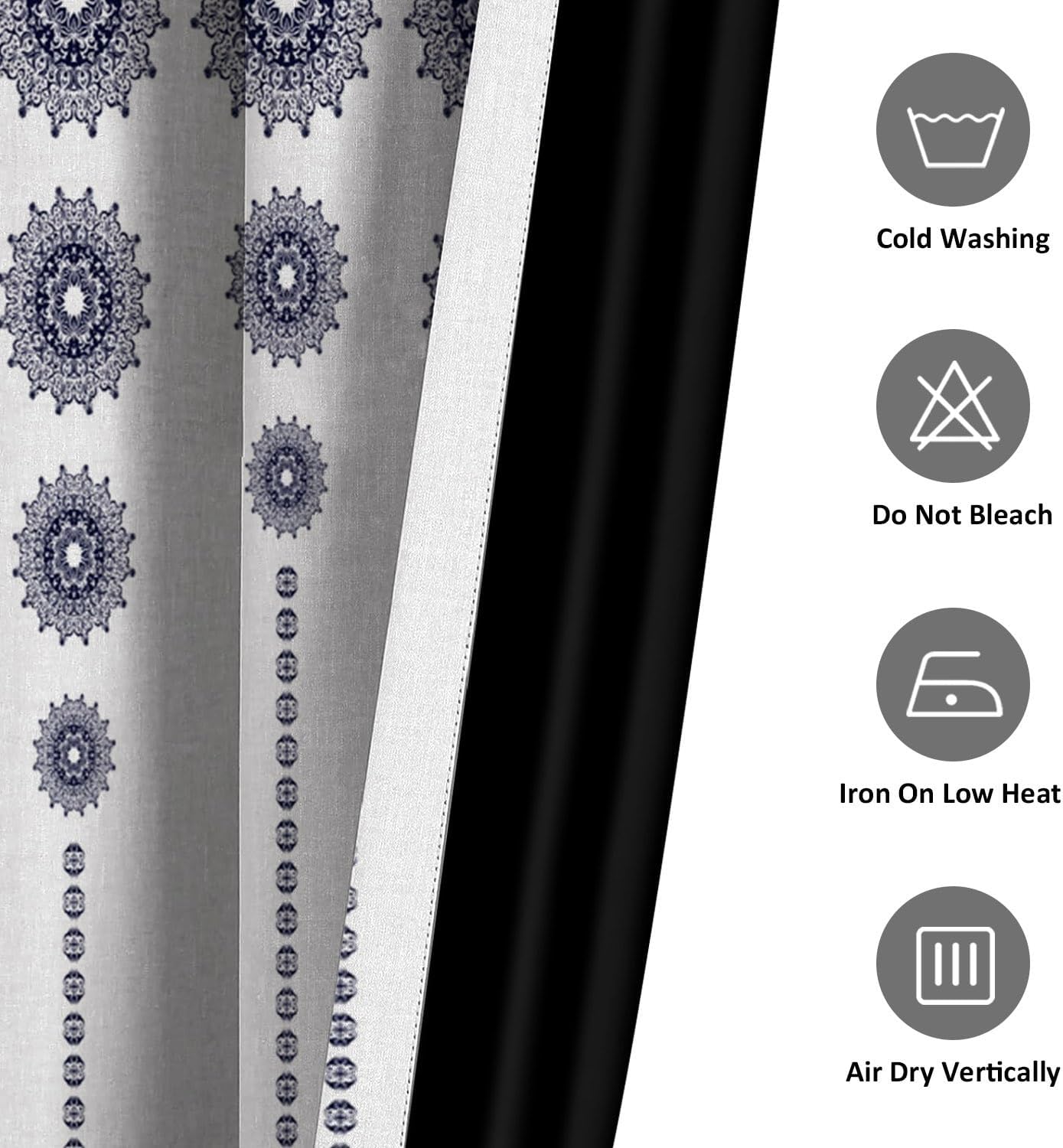 White and Blue Stripe Medallion Curtains Fabric Mandala Bohemian Damask Print Blackout Window Drapes for Bedroom Living Dining Room Darkening Grommet Window Treatments 2 Panel Set,42x84inch