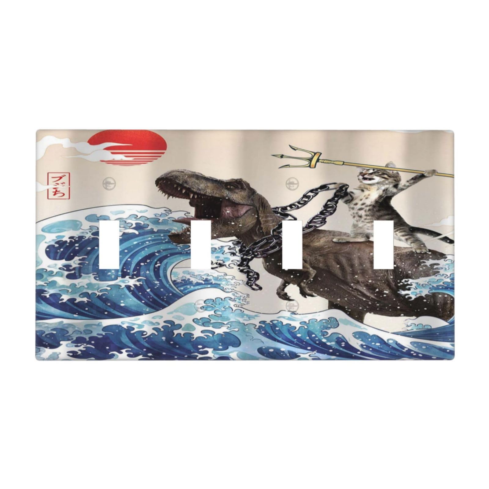 Funny Cat Dinosaur Japan Sun Ocean Wave Quad Toggle Light