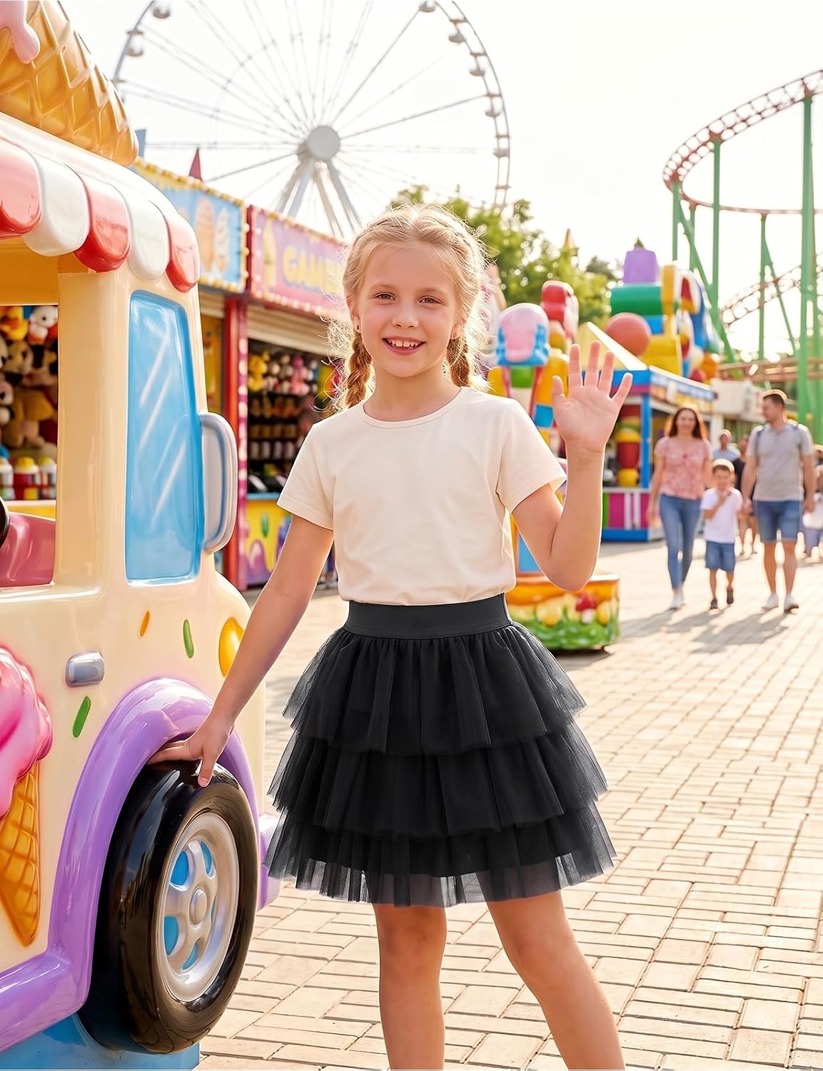 Noomelfish Girls Layered Tutu Skirt Ruffle Tiered Tulle Party Dance Skirt (3-10 Years)