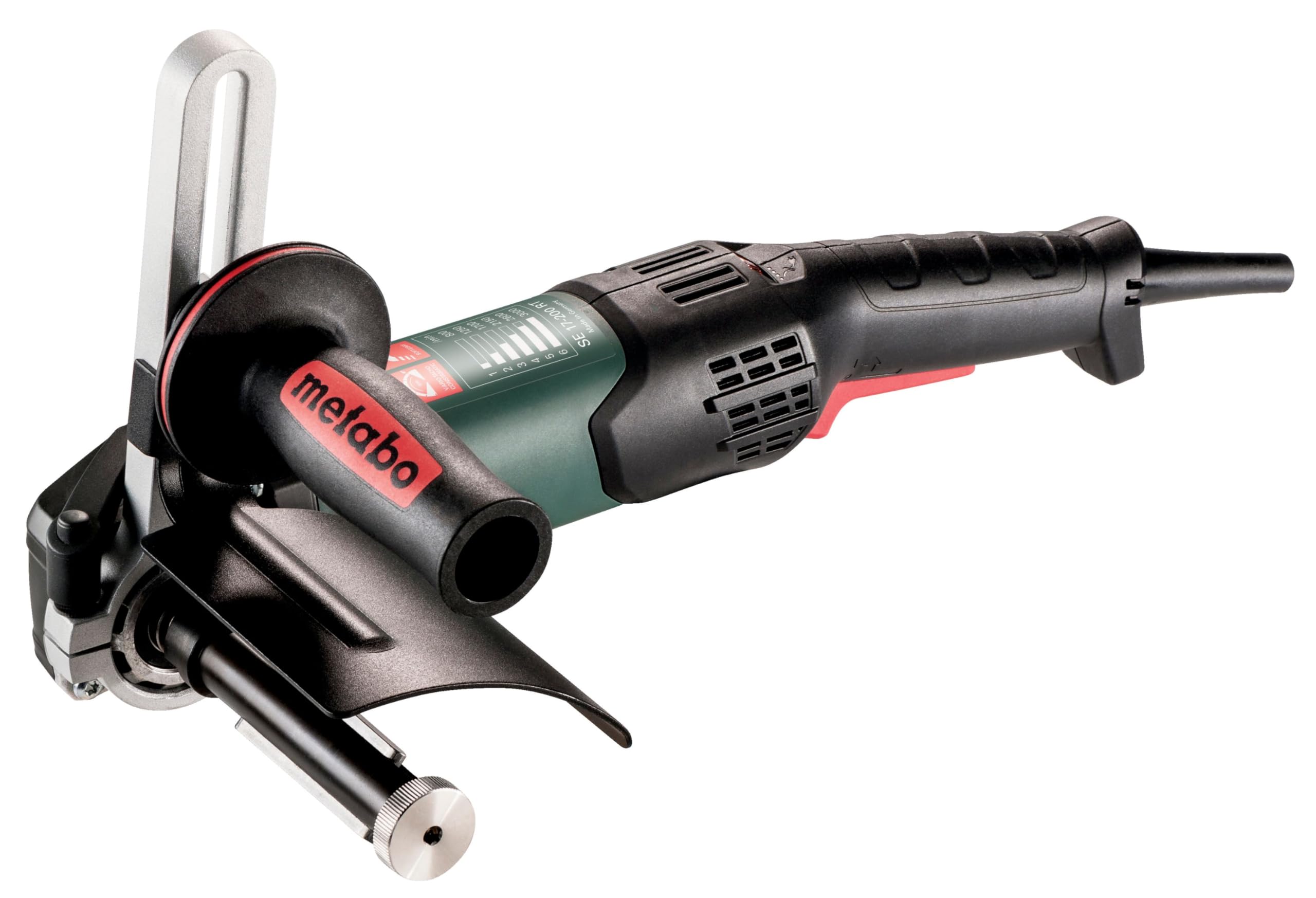 metabo Satiniermaschine SE 17-200 RT, 1700 W Schleifer für Edelstahl | 17 Nm Drehmoment, 800–3000 U/min, VTC-Elektronik für konstante Last, inkl. Zusatzhandgriff, werkzeugloser Zubehörwechsel