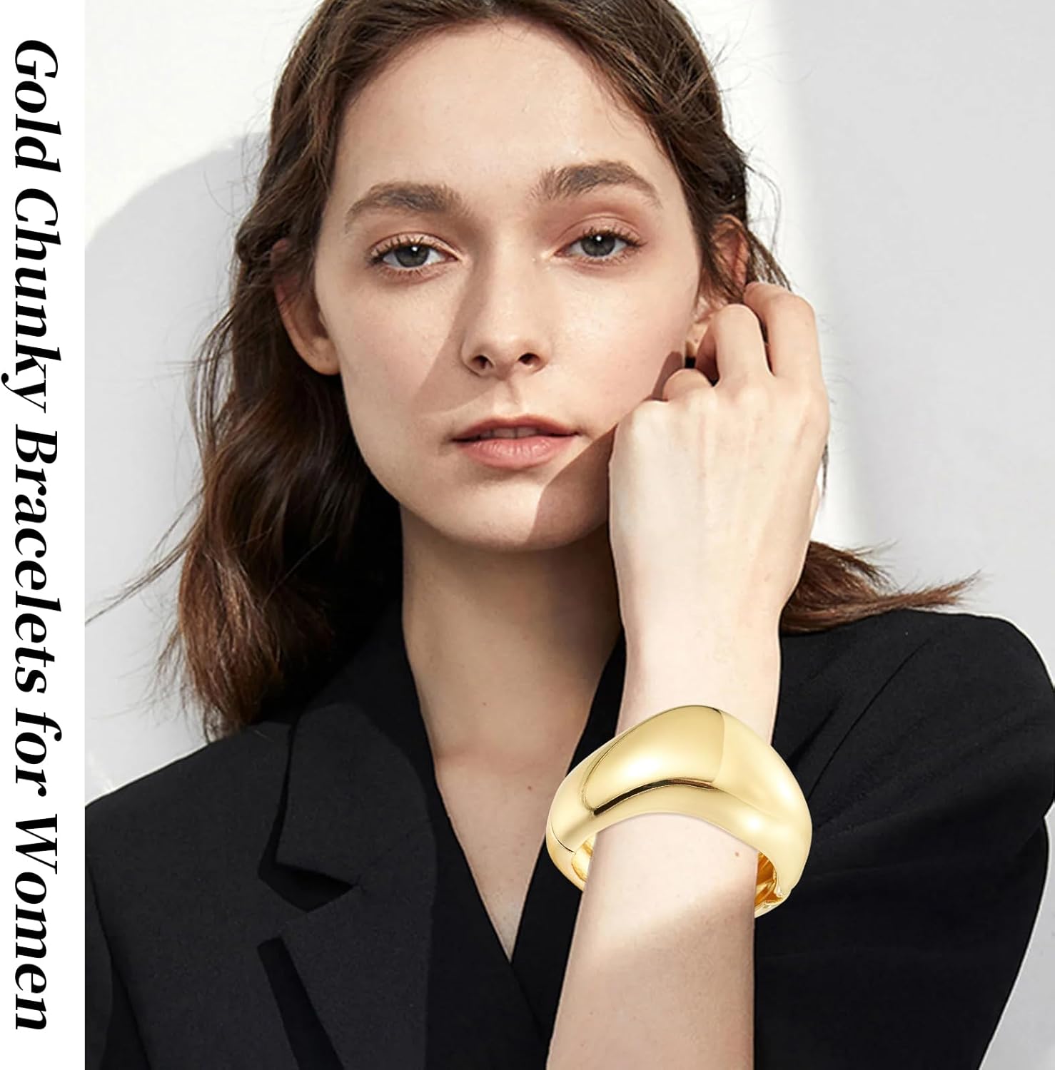 YMBYCM Chunky Gold-plated Bangle Bracelets for Women Trendy Wide Chunky Cuff Bracelets Hammered Irregular Wrist Cuff Wrap Bracelet - Image 2