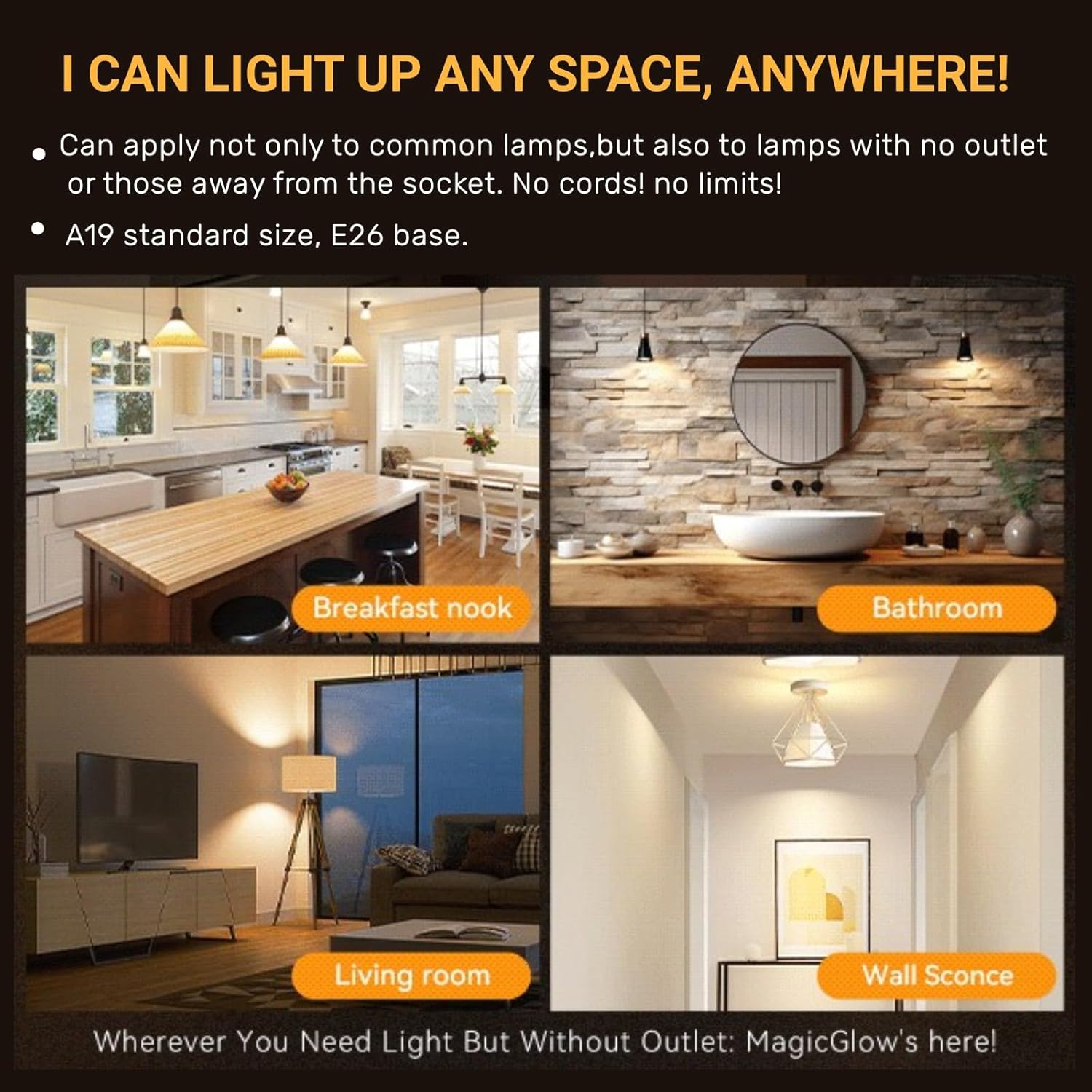 Neporal MagicGlow USB Rechargeable Light Bulbs with Remote, 3-Color Shift + 10%-100% Dimmable, Up to 20 Hours Battery Powered Light Bulb, 15W A19 LED Rechargeable Light Bulbs for Lamps with No Outlet - Image 8