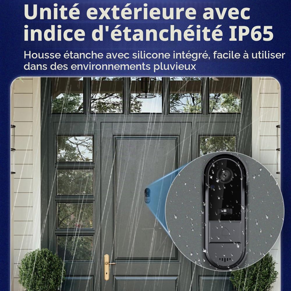 Sonnette sans Fil avec Caméra 1080P Exterieur étanche Visiophone Bluetooth Interphone Vidéo avec écran IPS de 4.3 Visiophone 170° Vision Nocturne Audio Bidirectionnel,Fonction Intercommunication