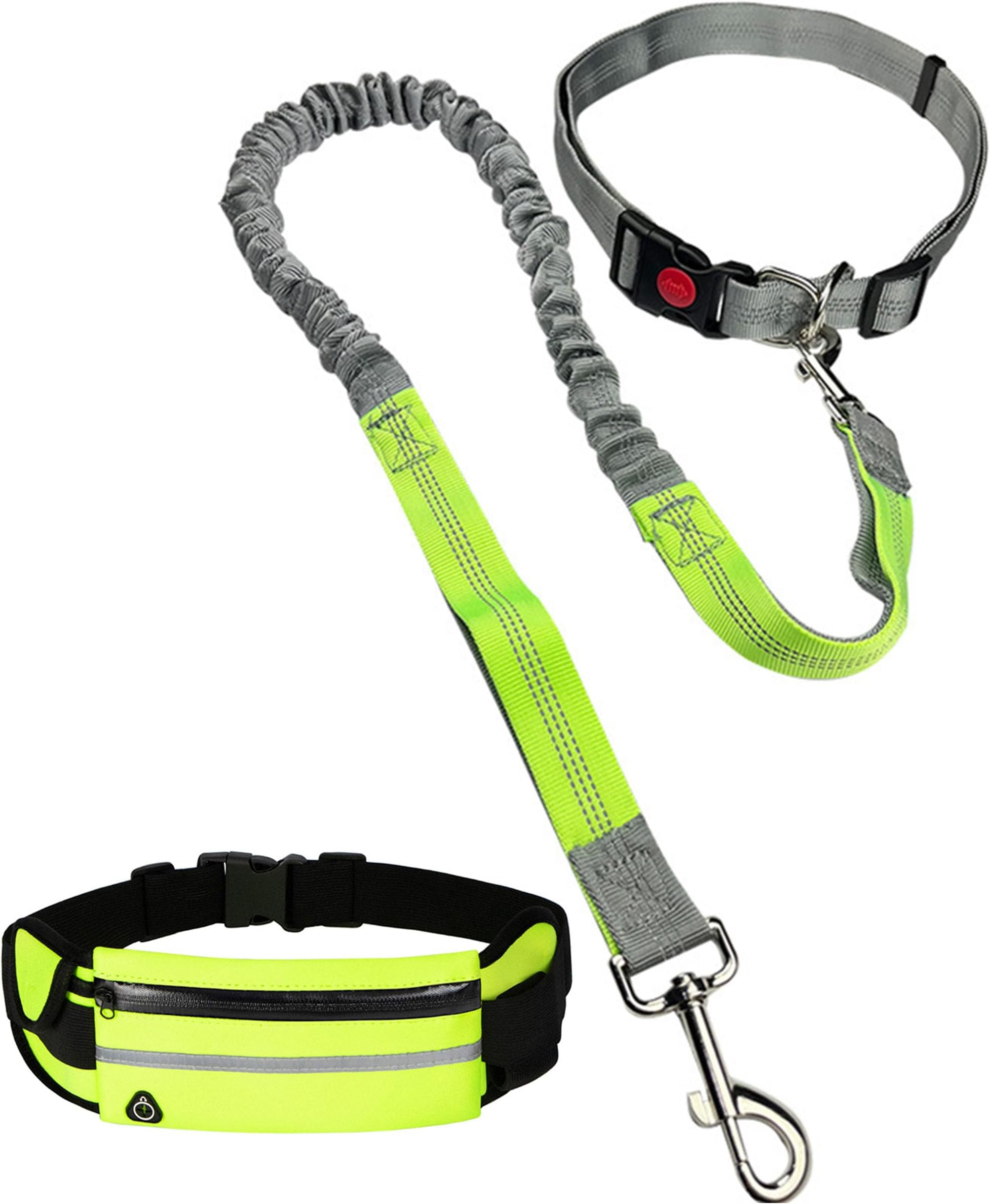 Hands Free Dog Leash with Zipper Pouch, Dog Walking Belt with Leash Dual Handle Elastic Band