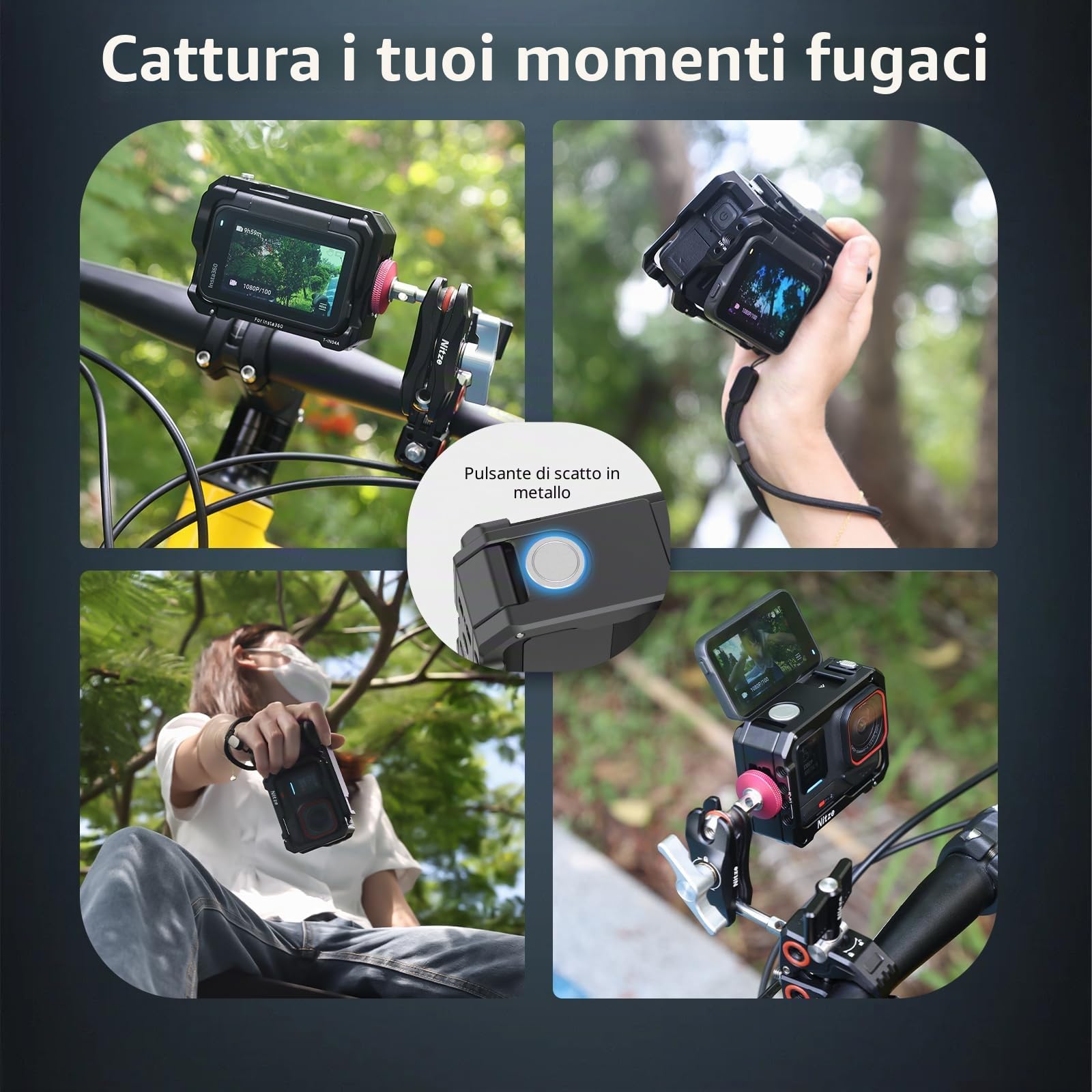 Nitze Gabbia Per Insta360 Ace Pro 2 / Ace Pro / Ace – Con Slitta A Freddo, Pulsante Di Scatto, Supporto Orizzontale/verticale