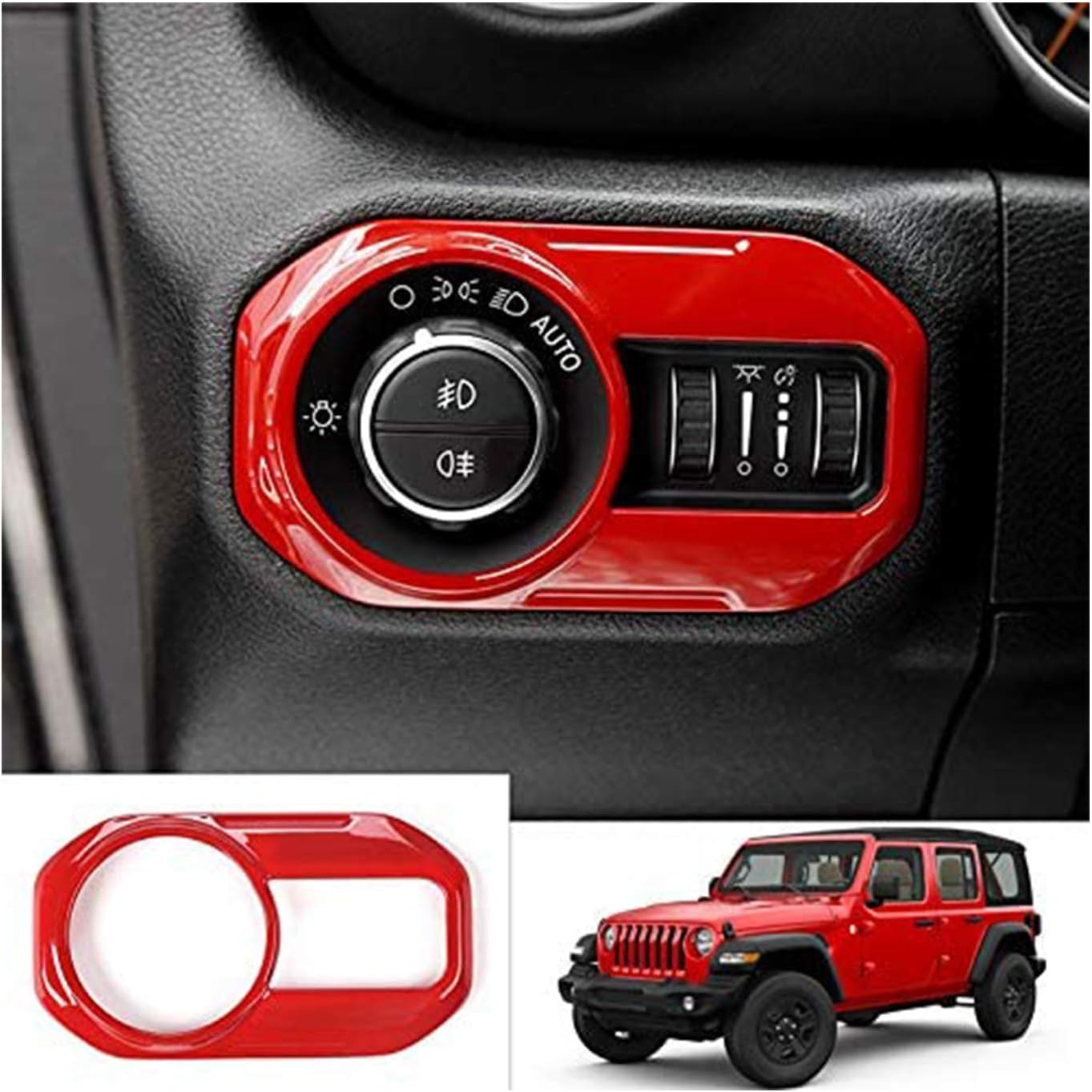 ITrims for Jeep Wrangler JL 2018-2022 Gladiator JT 2020 2021 2022 Car Accessories Interior Headlight Lamp Switch Cover Trim 1PC ABS(RED)