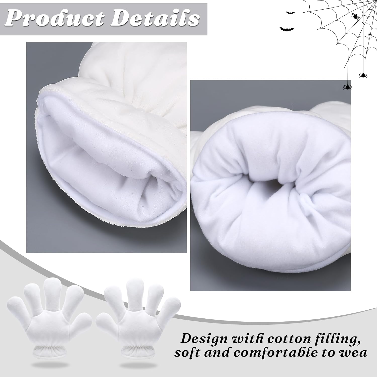 Jumbo Costume Gloves for Women Men Adult, Large Plush 3D White Gloves for Halloween Cosplay, Parties & Role Playing