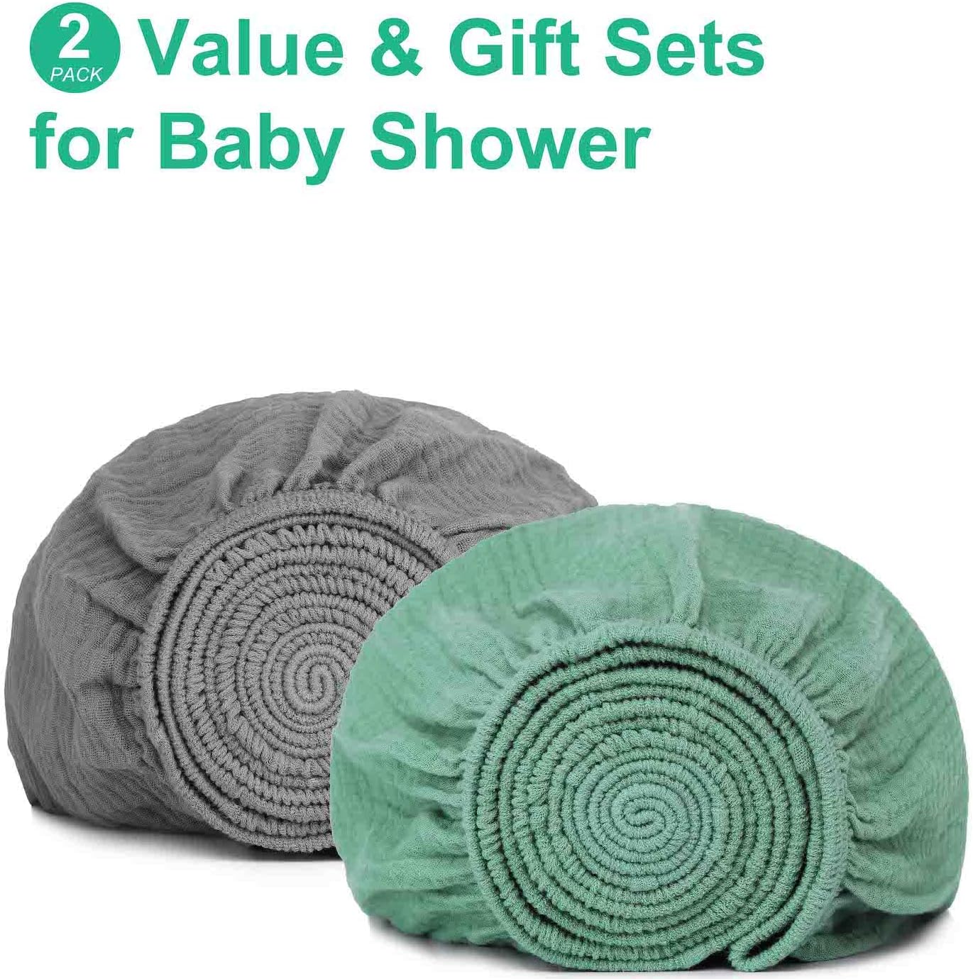 2 Pack Green & Grey Muslin Cotton Crib Sheets for Girls & Boys-Neutral Breathable Crib Mattress Protector Fitted for Standard 28"x 52" -Nursery Décor No Slip Bed Cover