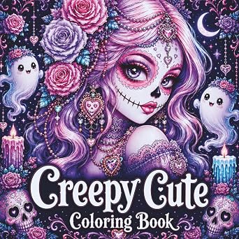 Creepy Cute Coloring Book: 50+ Eerie Cute Sugar Skull Girls, Pastel Goth Fashion, Ghosts, Pumpkins, Bats and Haunted Castles for Adults and Teens