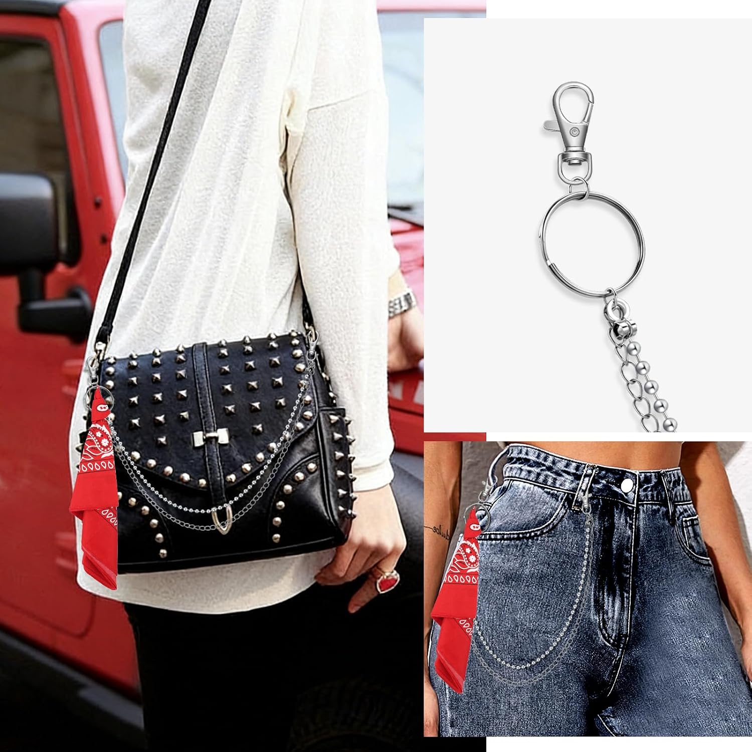 PLwelth Hip Hop Pocket Chains Pants Chain for Women Men Vintage Jean Belt Waist Chain Keychain Punk Layered Wallet Chains