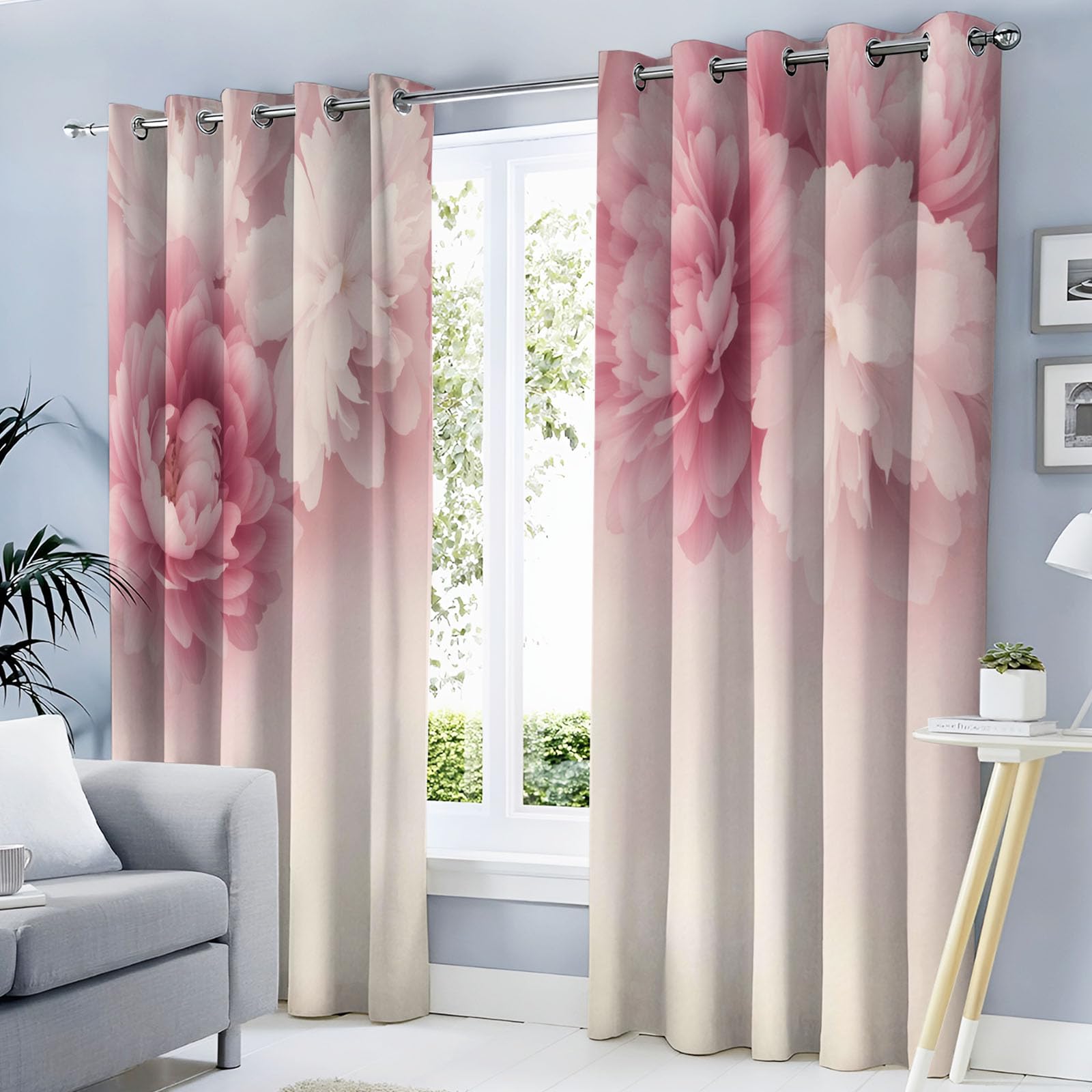 Rosa - Cortinas Opacas Peonía Rosa, 140 x 245 cm, Aislamiento Térmico, Fijación con Ojales, Cortinas Hermosas Flores De Ensueño con Ojales para Salón Dormitorio Habitacion