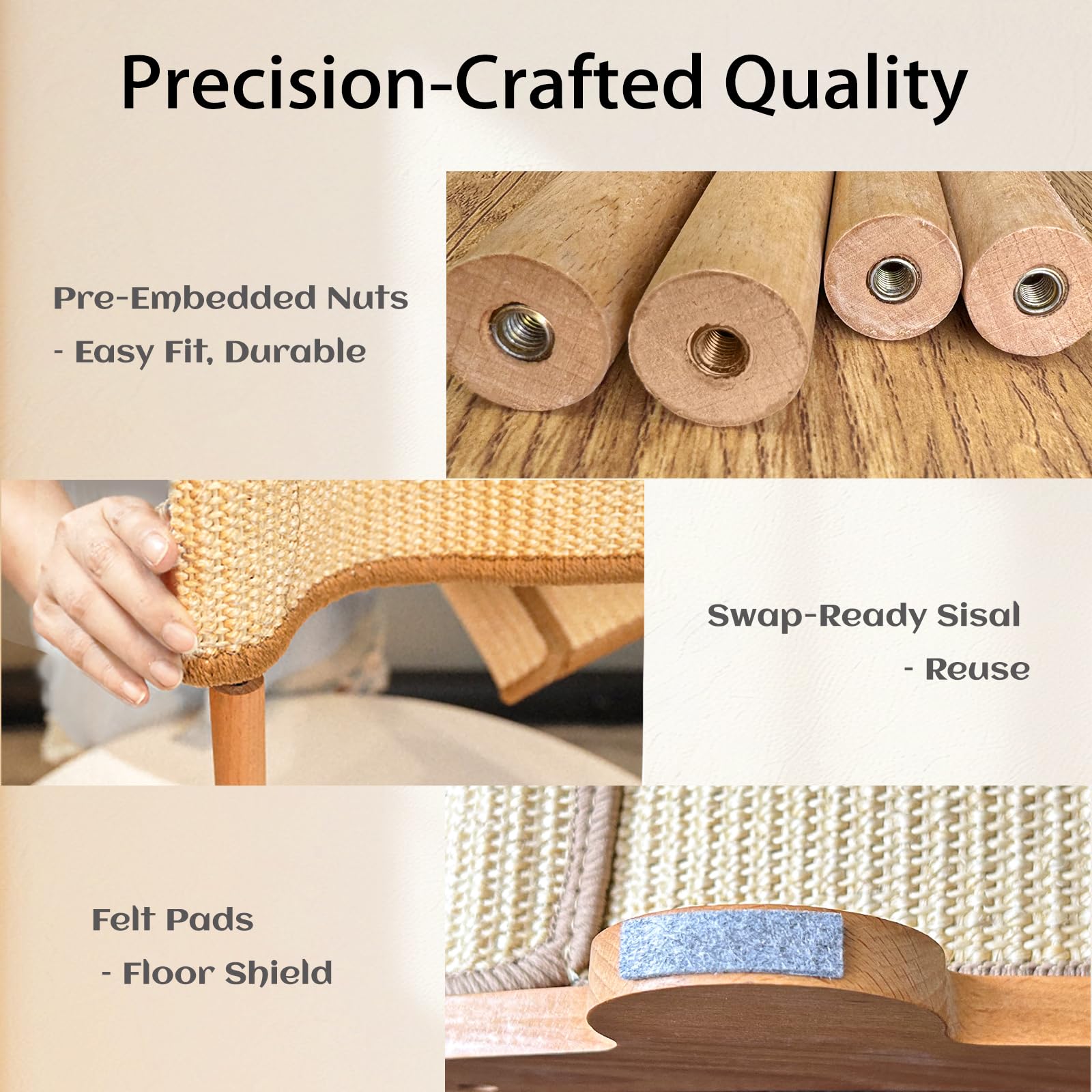CheerPals Sisal Cat Scratcher Bed, 160° Curved Design, Solid Beech Wood & Sisal Pad Cat Scratching Board - Image 4