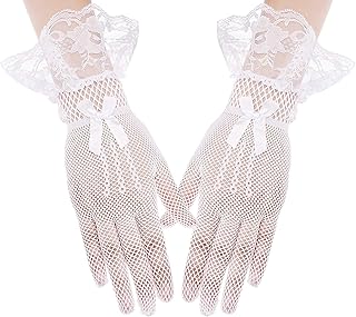 aoozleny Women Lace Gloves Elegant Short Gloves Summer Gloves for Wedding Dinner Parties (White)