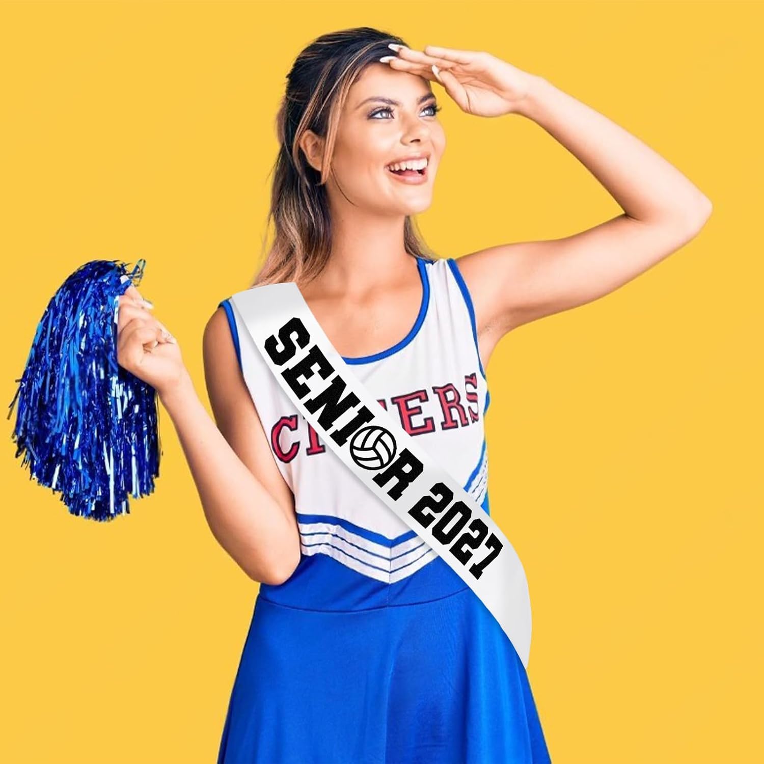 7 Pcs White Senior 2027 Sashes with Black Letters for Volleyball Themed