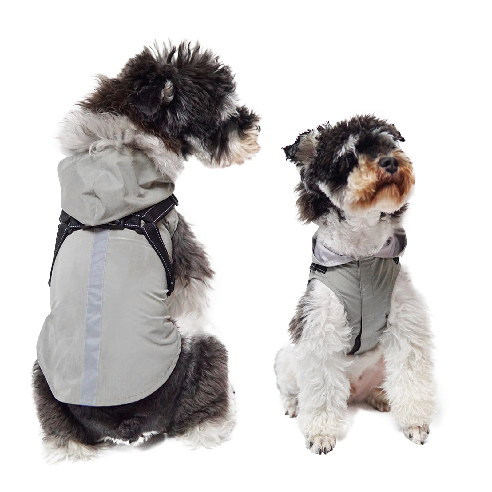 PETCUTE Dog Raincoat with Harness,Ultra-Light Breathable Pet Waterproof Coat Rain Jacket for Dogs with Hood,Adjustable Dog Raincoat Jacket with Reflective Strip for Small Medium Large Dogs