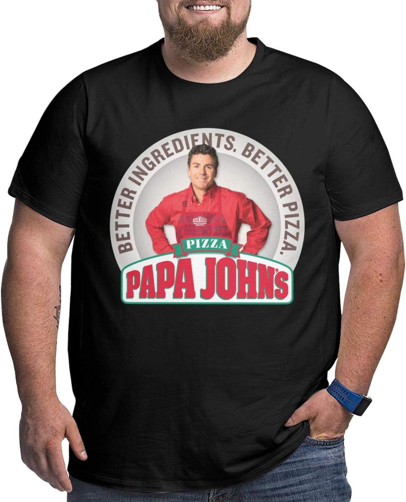 Nyanhif Design Pizza-Papa-Johns-Logo Fashion Large Size Tshirts Short Sleeve for Men Black