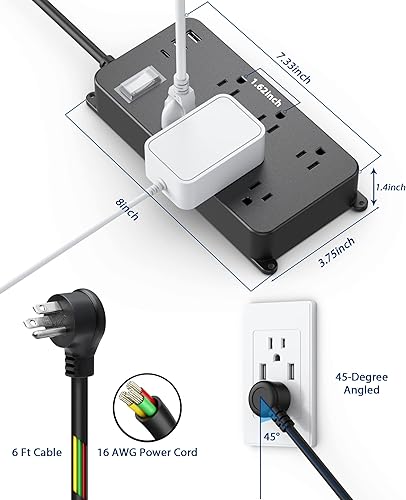 Miniatura 7 de Regleta de alimentación para exteriores resistente a la intemperie, puerto USB C de 20 W, cable de extensión impermeable, protector de
