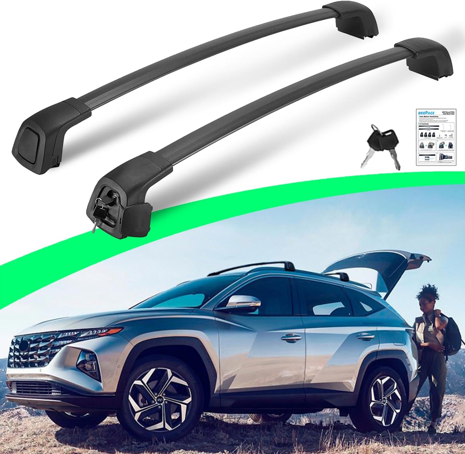 Silent Lockable Cross Bars Roof Racks for Hyundai Tucson 2022-2025 SE ...
