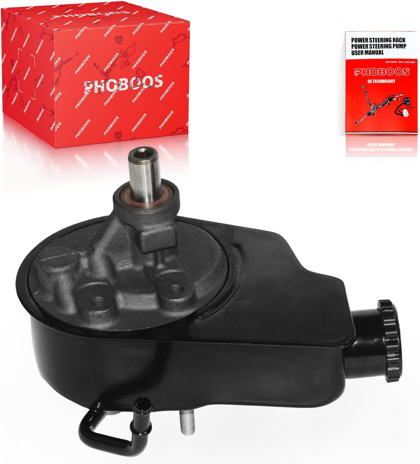 PHOBOOS Power Steering Pump Compatible with Chevrolet & GMC & Cadillac & Hummer—Silverado/Suburban/Avalanche/Sierra 1500, Escalade, Cheyenne, Yukon, 1999-2014, with Outlet & Reservoir, Ref. 20-8740