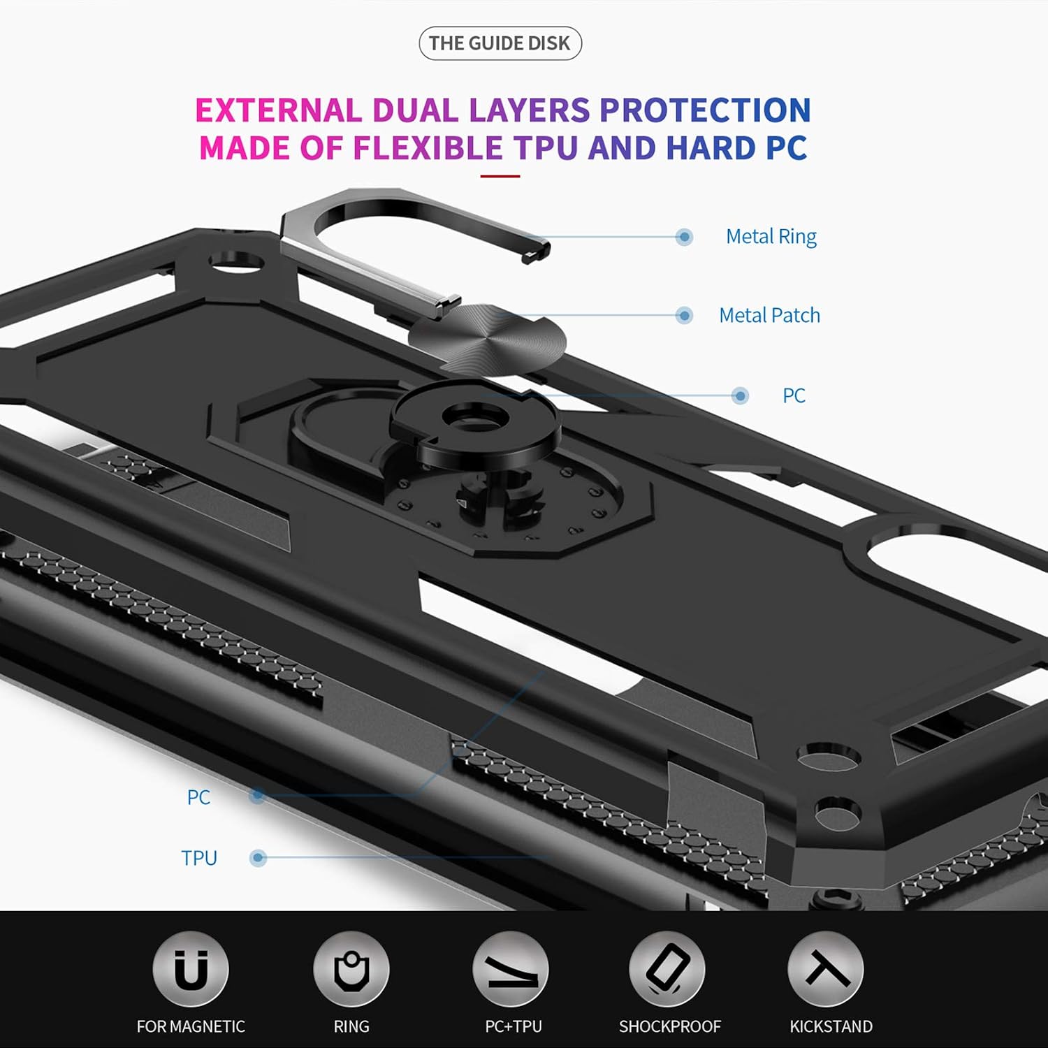 LeYi Compatible for Samsung Galaxy A50/ A50s/ A30s Case with [2 Pack] Tempered Glass Screen Protector, Military-Grade Phone Cover Cases with Magnetic Kickstand for Samsung A50/ A50s/ A30s, Black