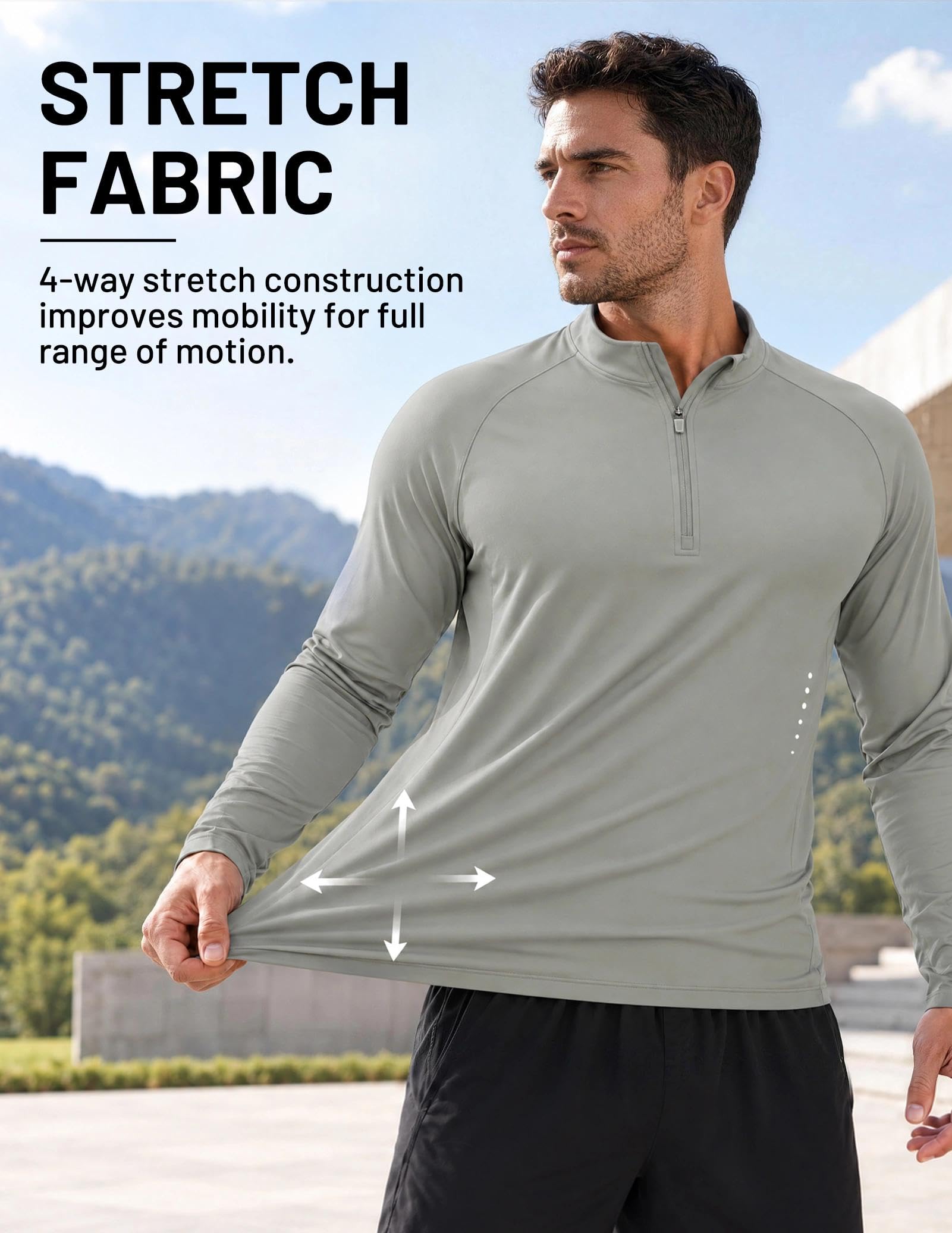 MIER Herren Quarter Zip Langarm Sportshirt UPF 50+ UV Gym Funktionsshirt
