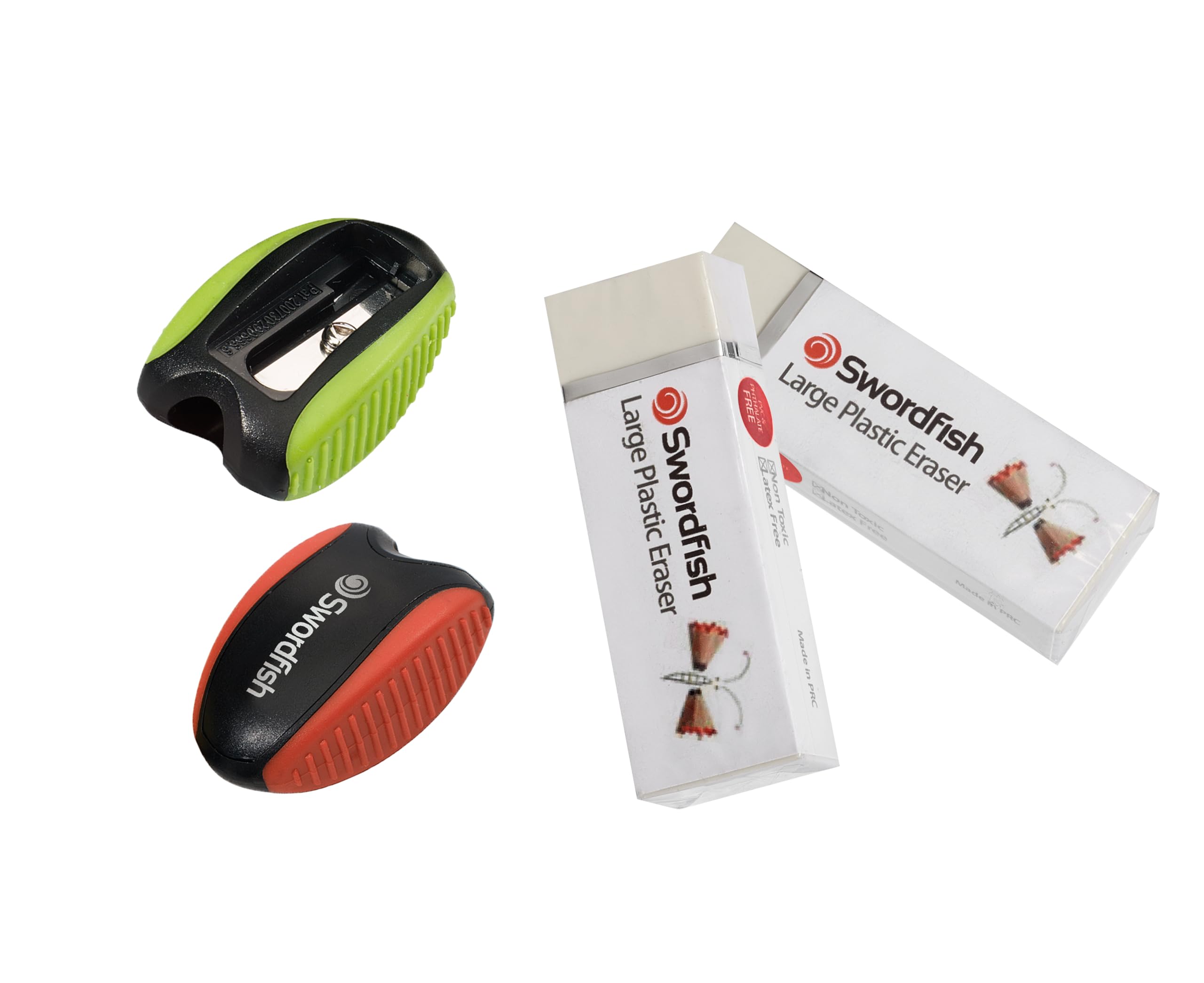 Swordfish ‘Soft Grip’ Pencil Sharpener + Large Eraser [Pack of 4] Assorted Colours [40179M]