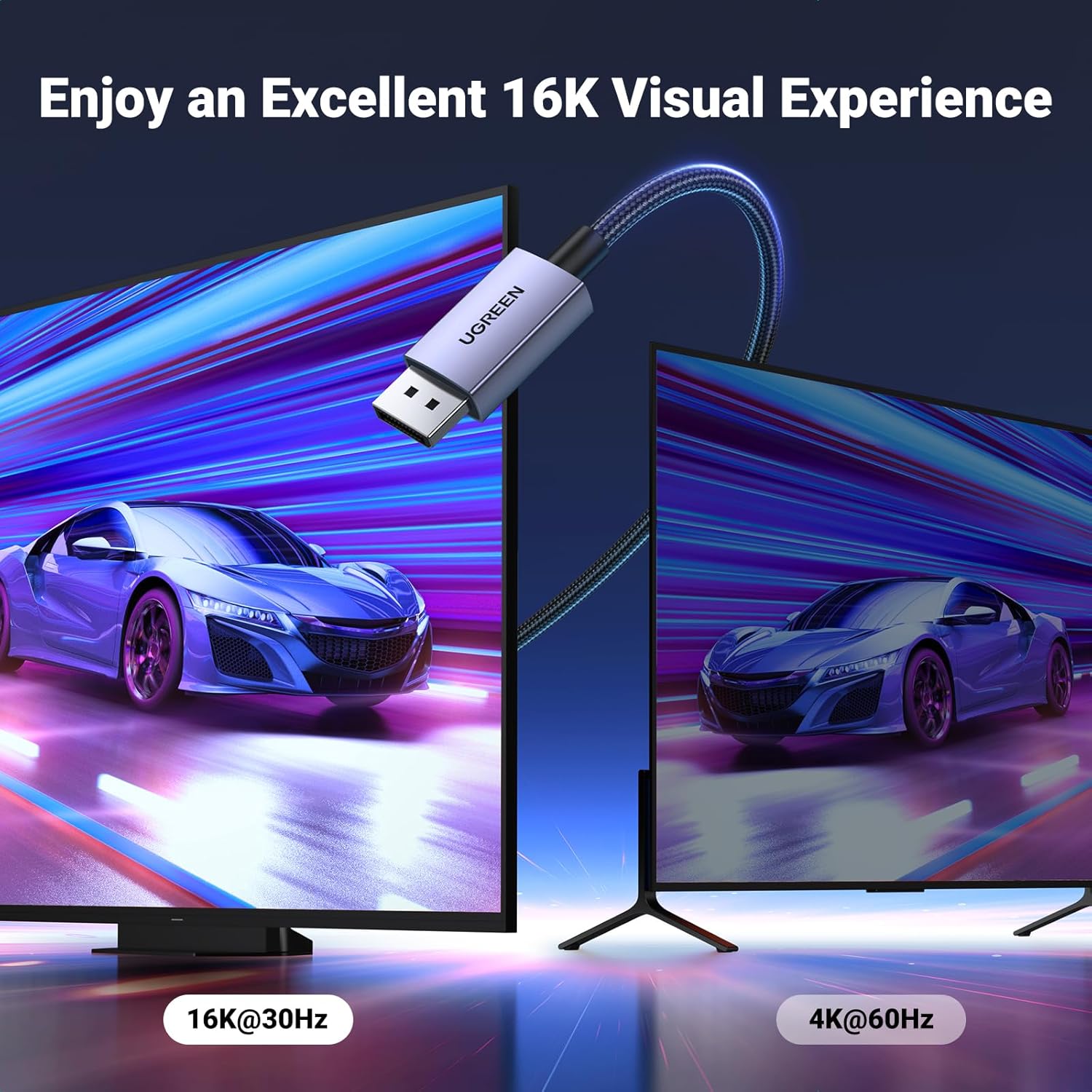 UGREEN 16K 10FT DisplayPort Cable 2.1 DP2.1 40Gbps Support 8K@240Hz 4K@240Hz HDR, HDCP, DSC 1.2a, Braided Display Port Cable Cord Compatible FreeSync G-Sync Video Card Monitor - Image 2